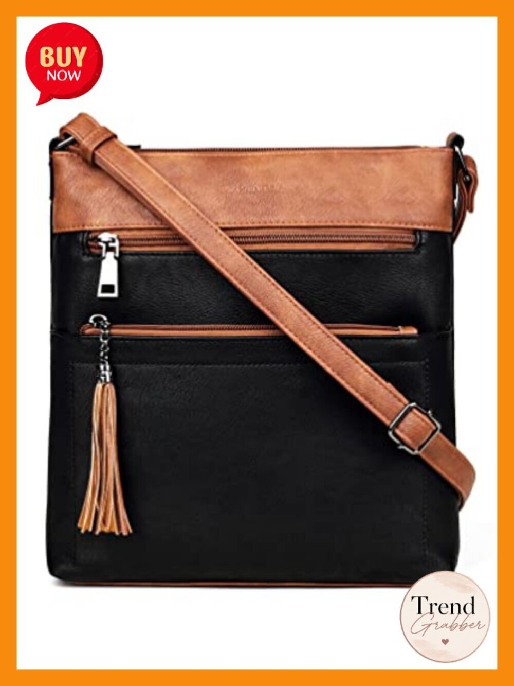 Crossbody Bag with Tassel, Multi Pocket Shoulder Bag in Vegan Leather